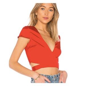 Red Cutout Crop Top with V-Neck